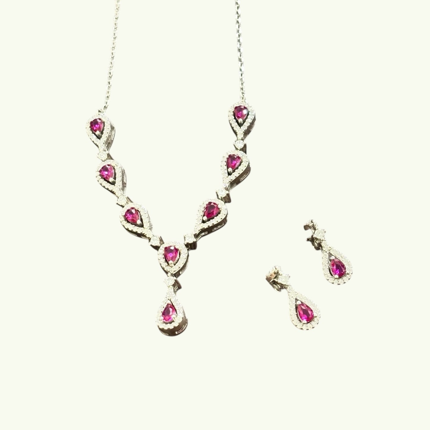 Tear drop Ruby Necklace Set