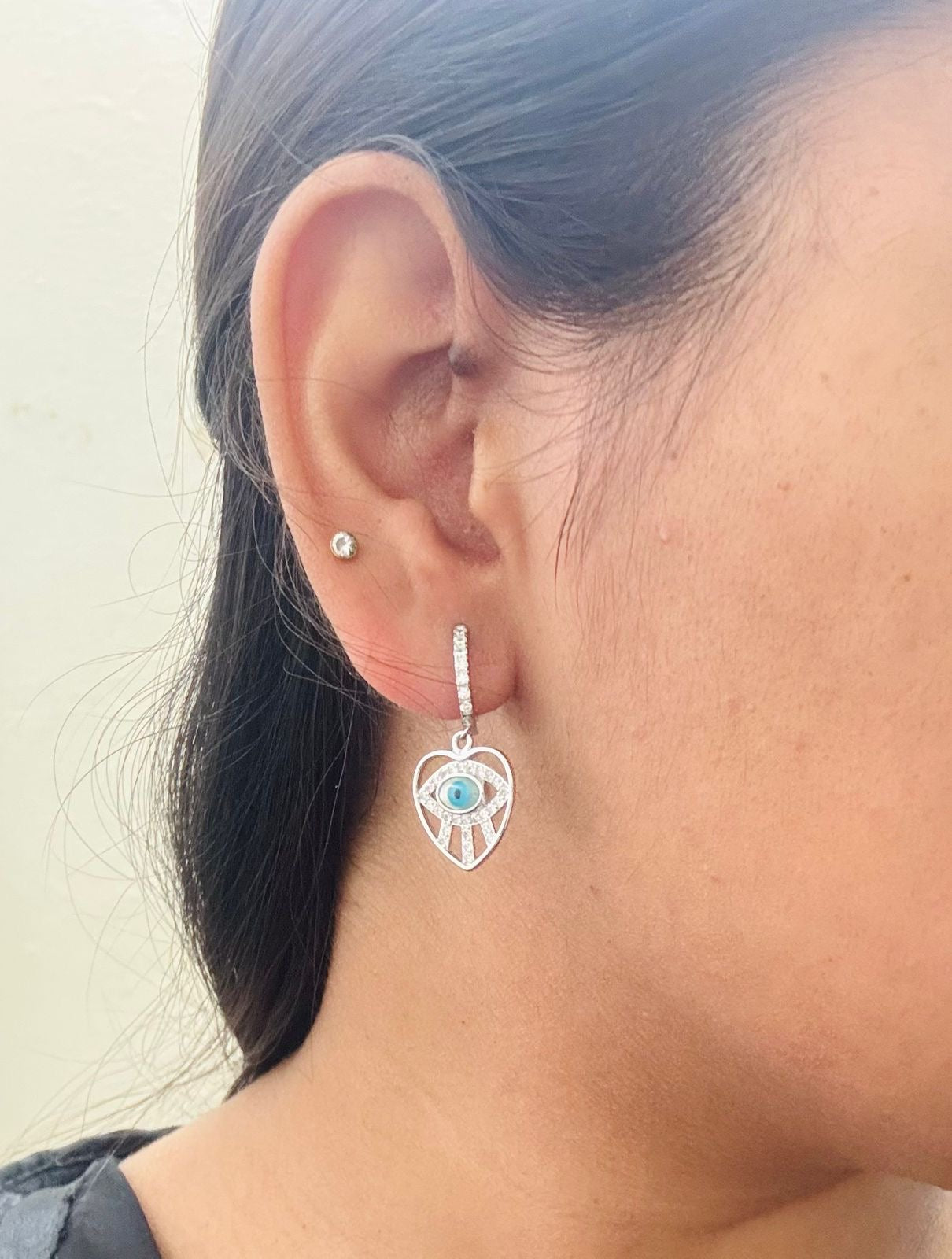 Evil Eye in heart Silver Drop Earring