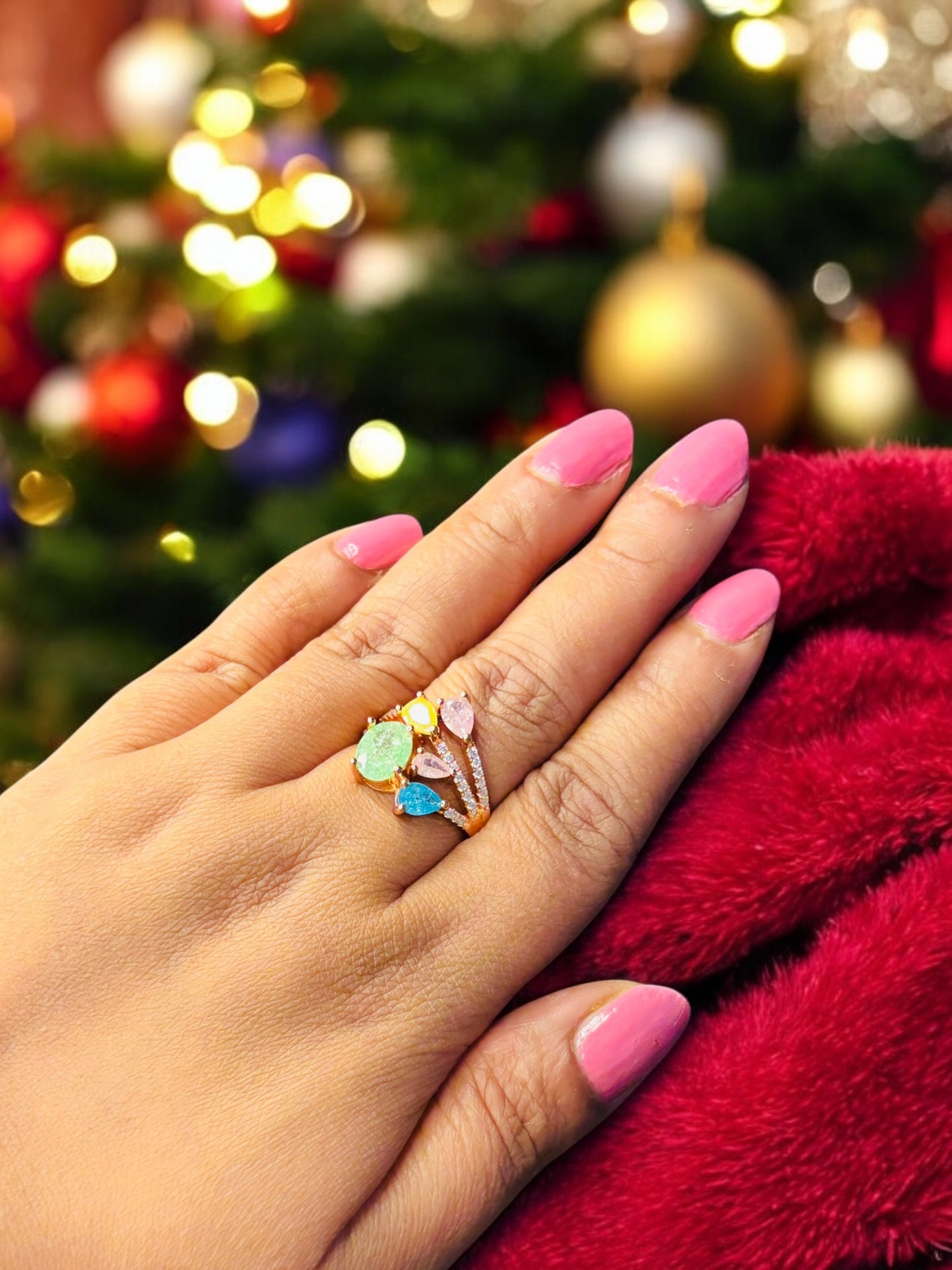 Rose gold plated stacked 925 silver cocktail Ring