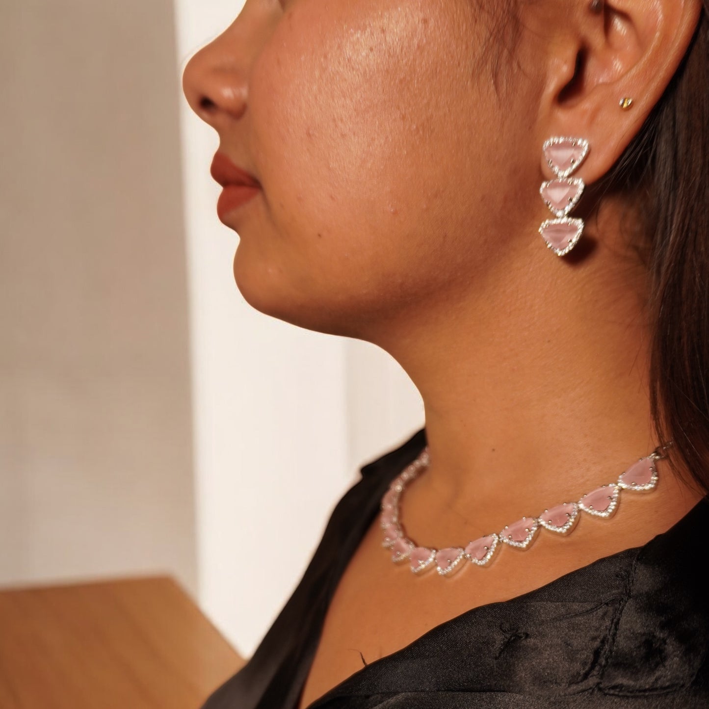 Royal Baby pink Silver Necklace set