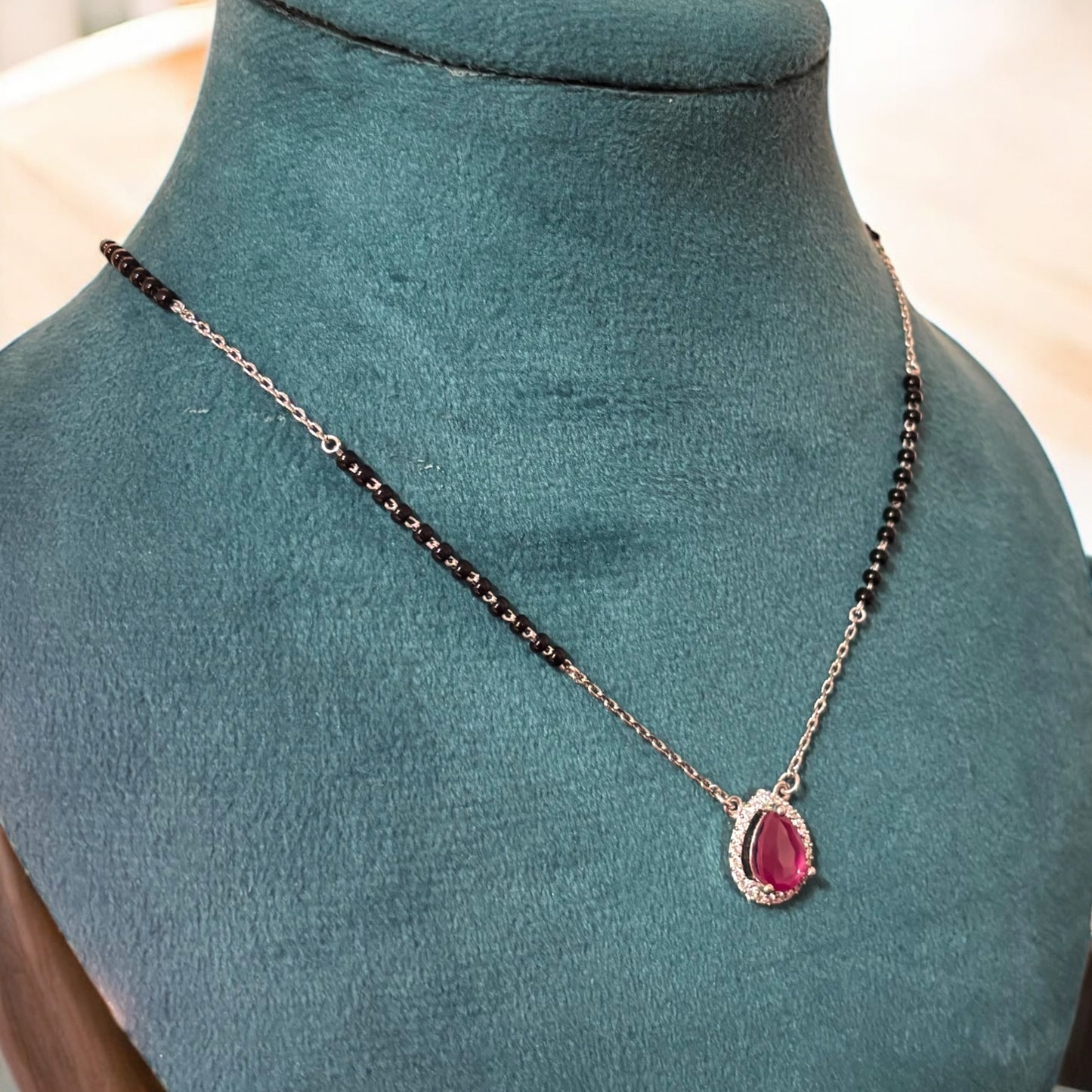 Oval ruby silver Mangalsutra Necklace