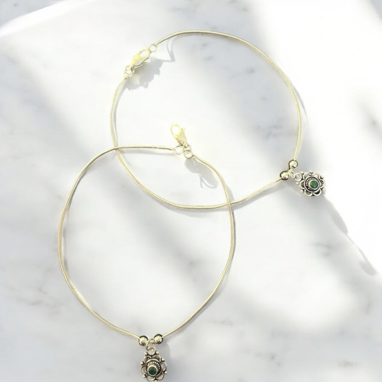 Floral Charm oxidised Anklet
