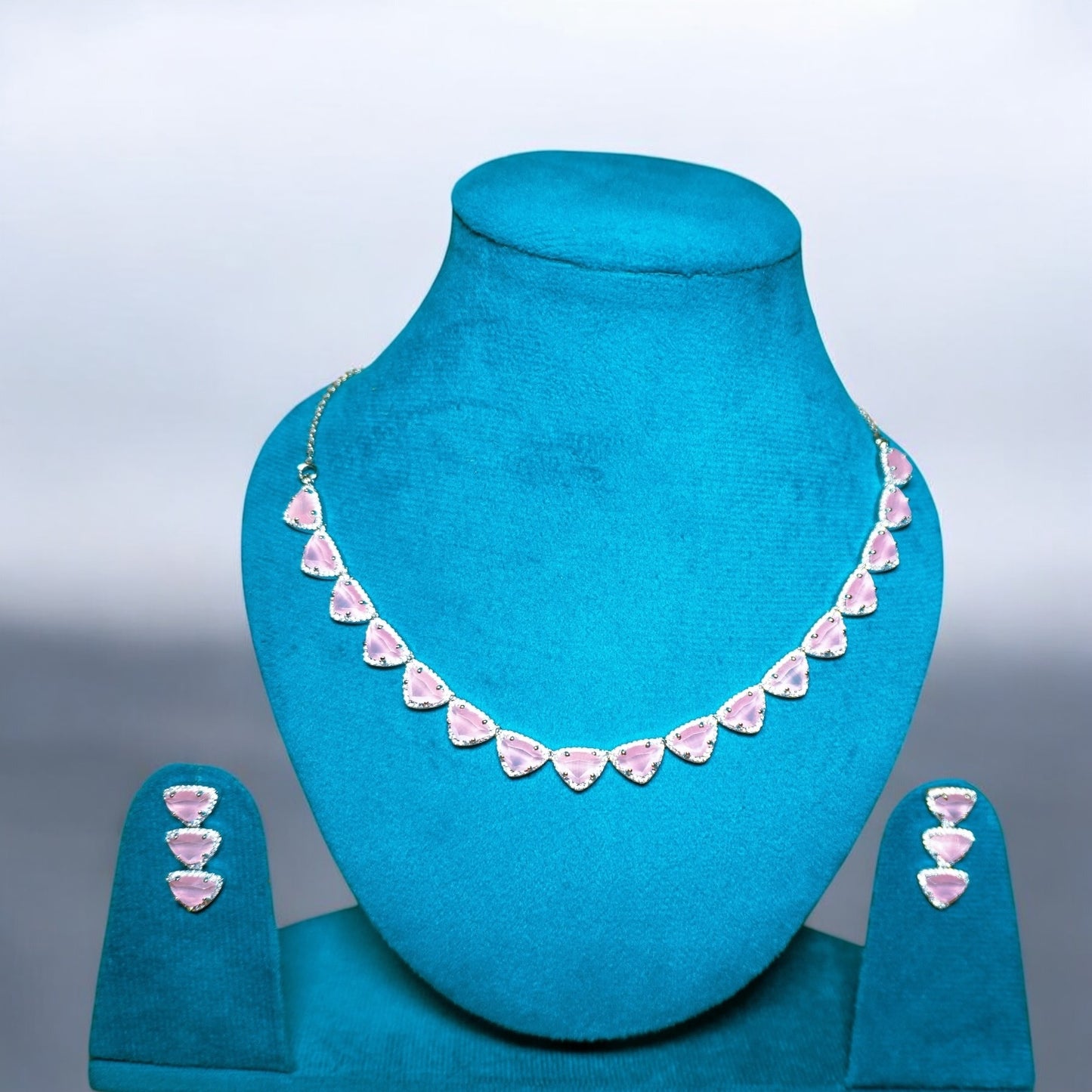 Royal Baby pink Silver Necklace set