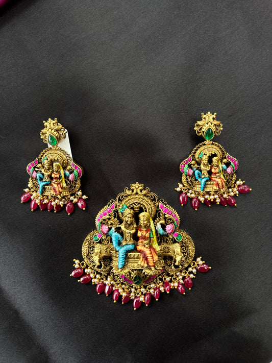 Divine Love Radha Krishna silver temple jewellery set