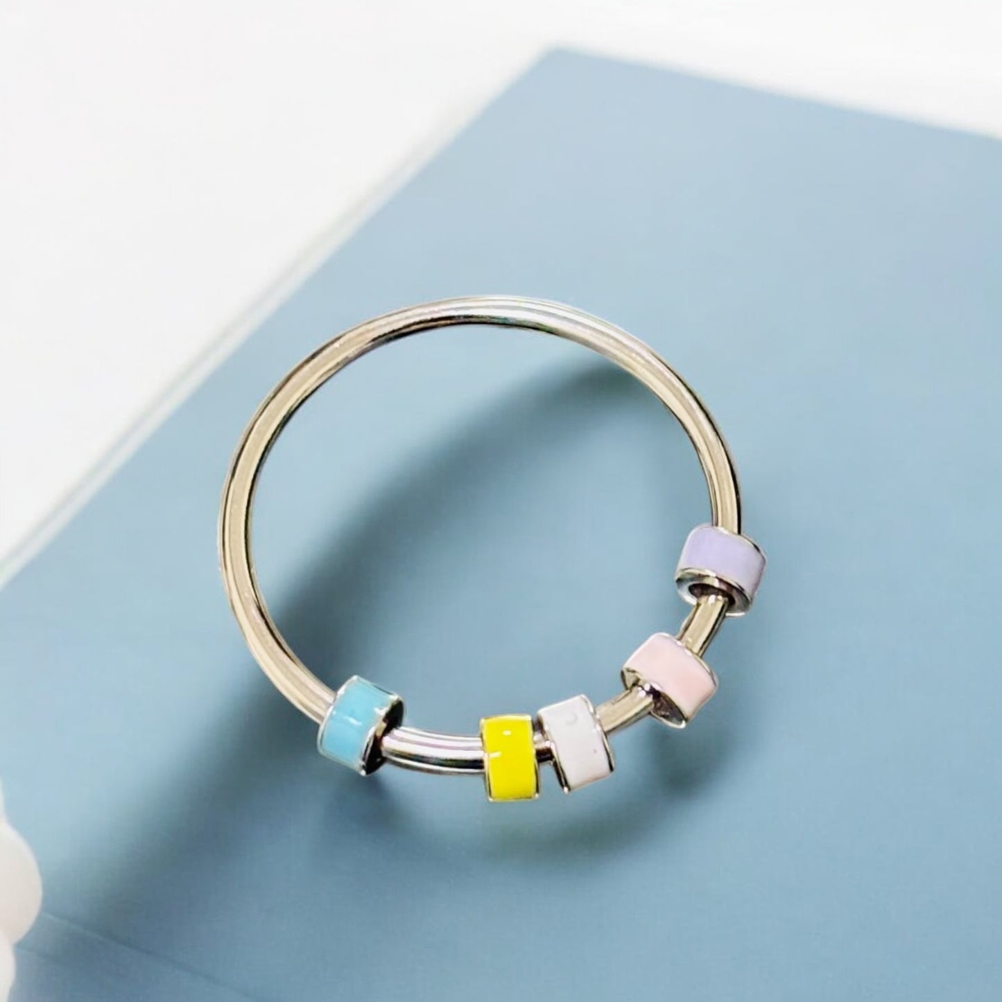 Minimal Silver ring with Colorful beads