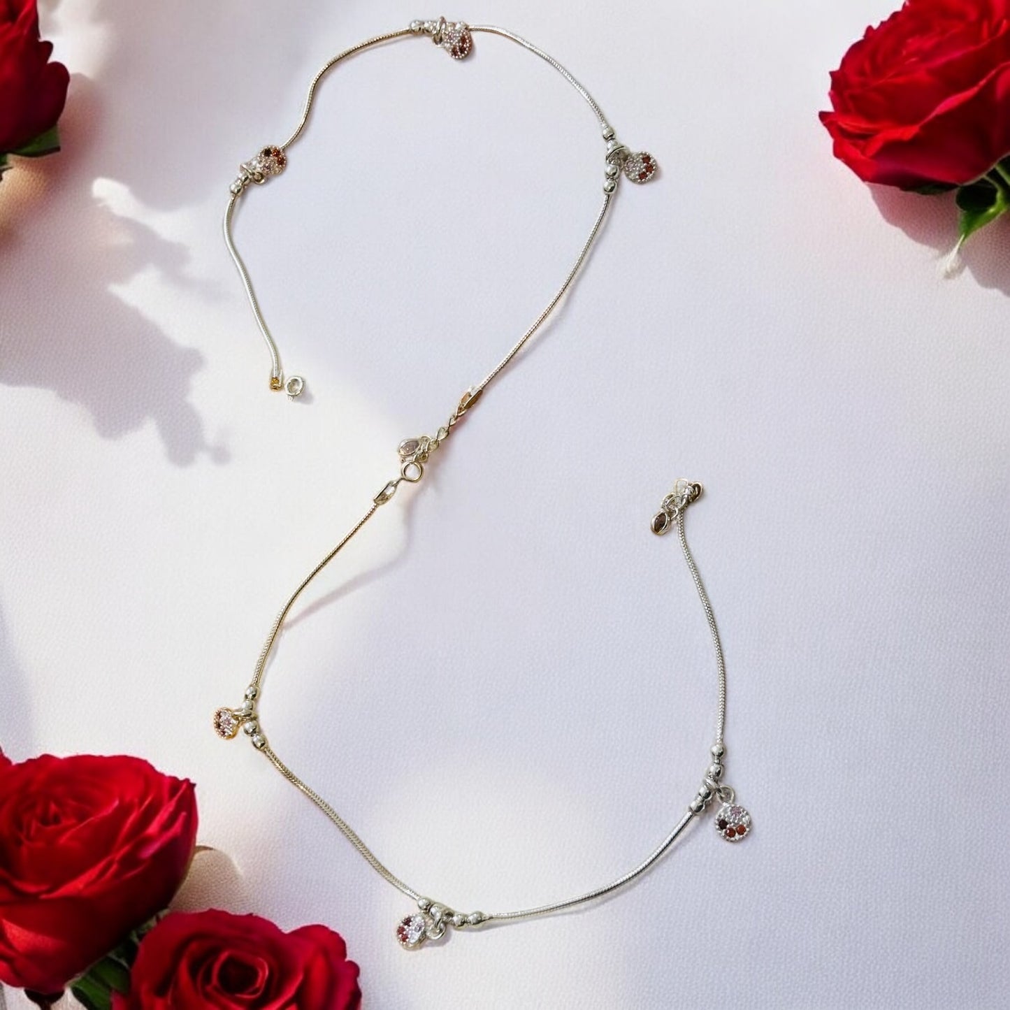 Dangling charm silver anklet