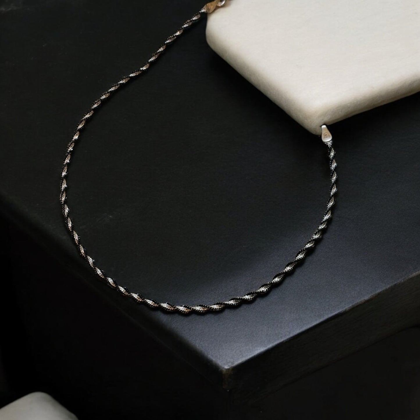 Twisted black and rhodium sterling silver Anklet