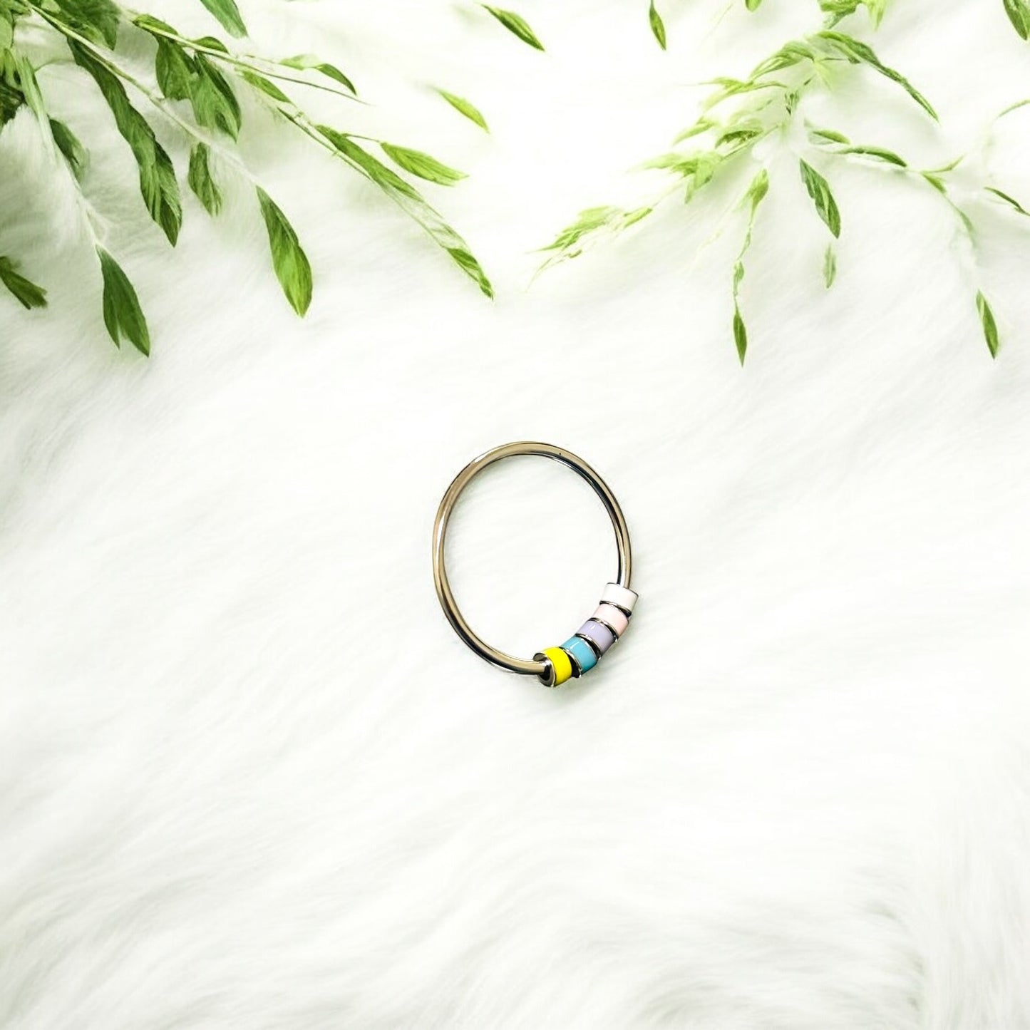 Minimal Silver ring with Colorful beads