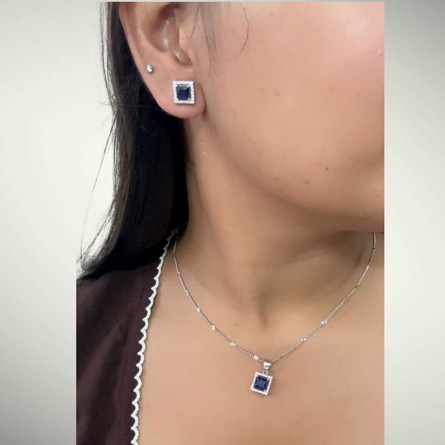 Square Cut Precious stone Pendant Set