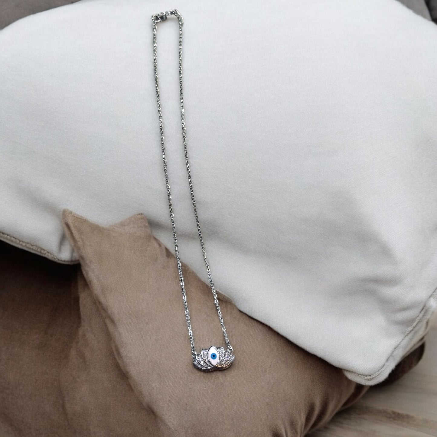Evil Eye Lotus silver pendant chain