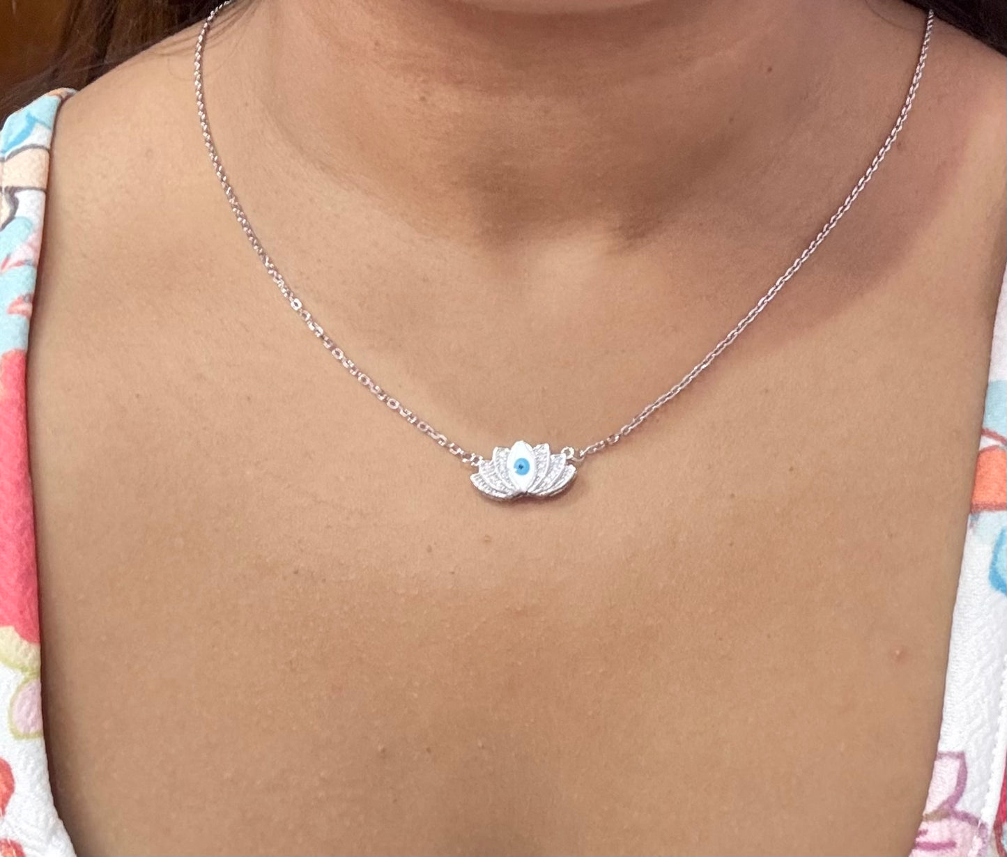Evil Eye Lotus silver pendant chain