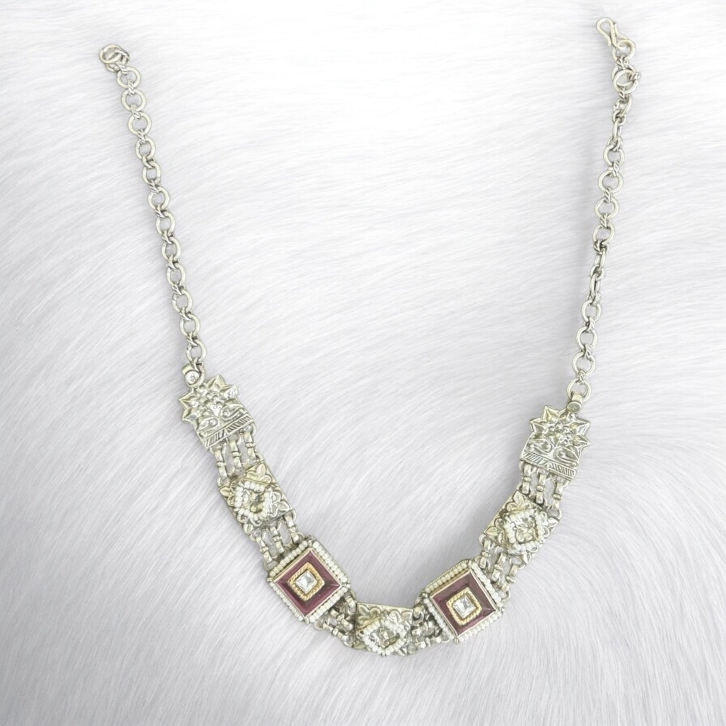 Ethnic gemstone silver Oxidised Necklace