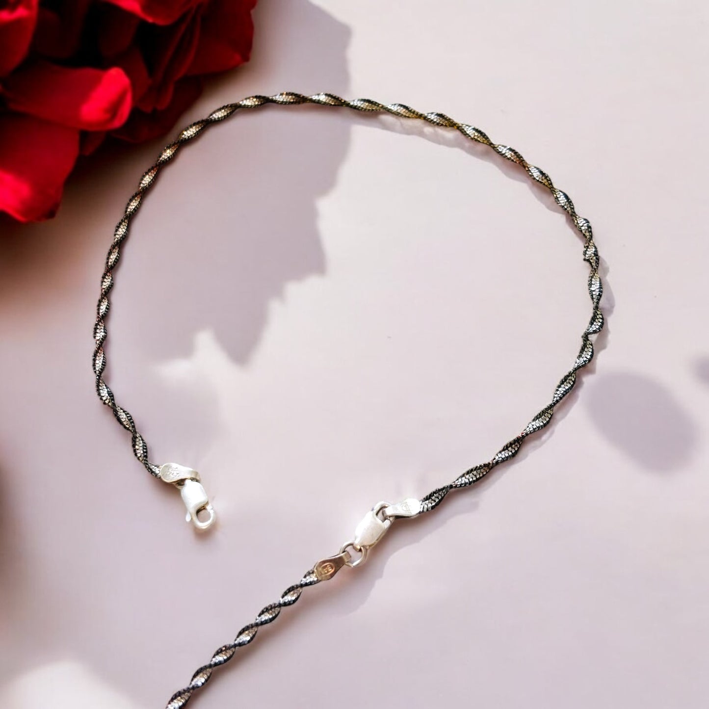 Twisted black and rhodium sterling silver Anklet