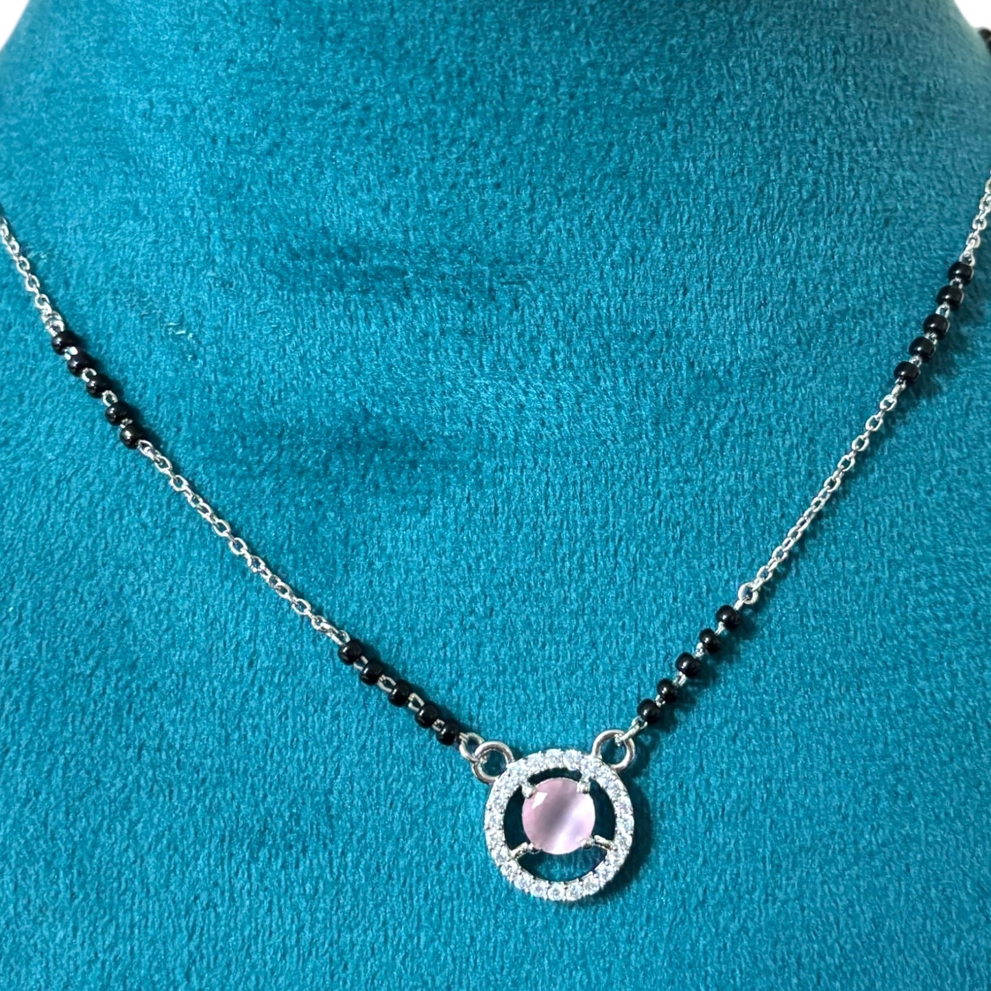 Baby Pink drop silver mangalsutra Necklace