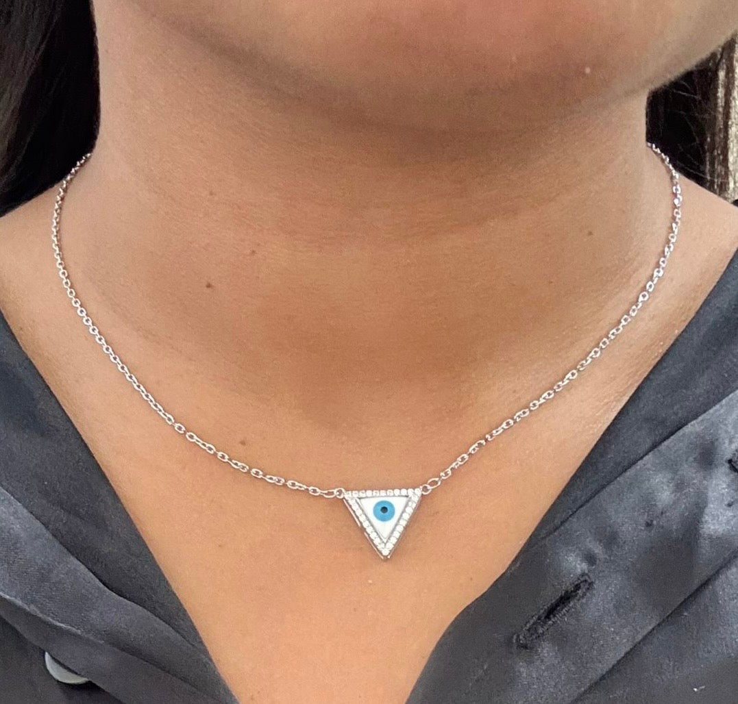 Evil Eye Trigon silver pendant chain