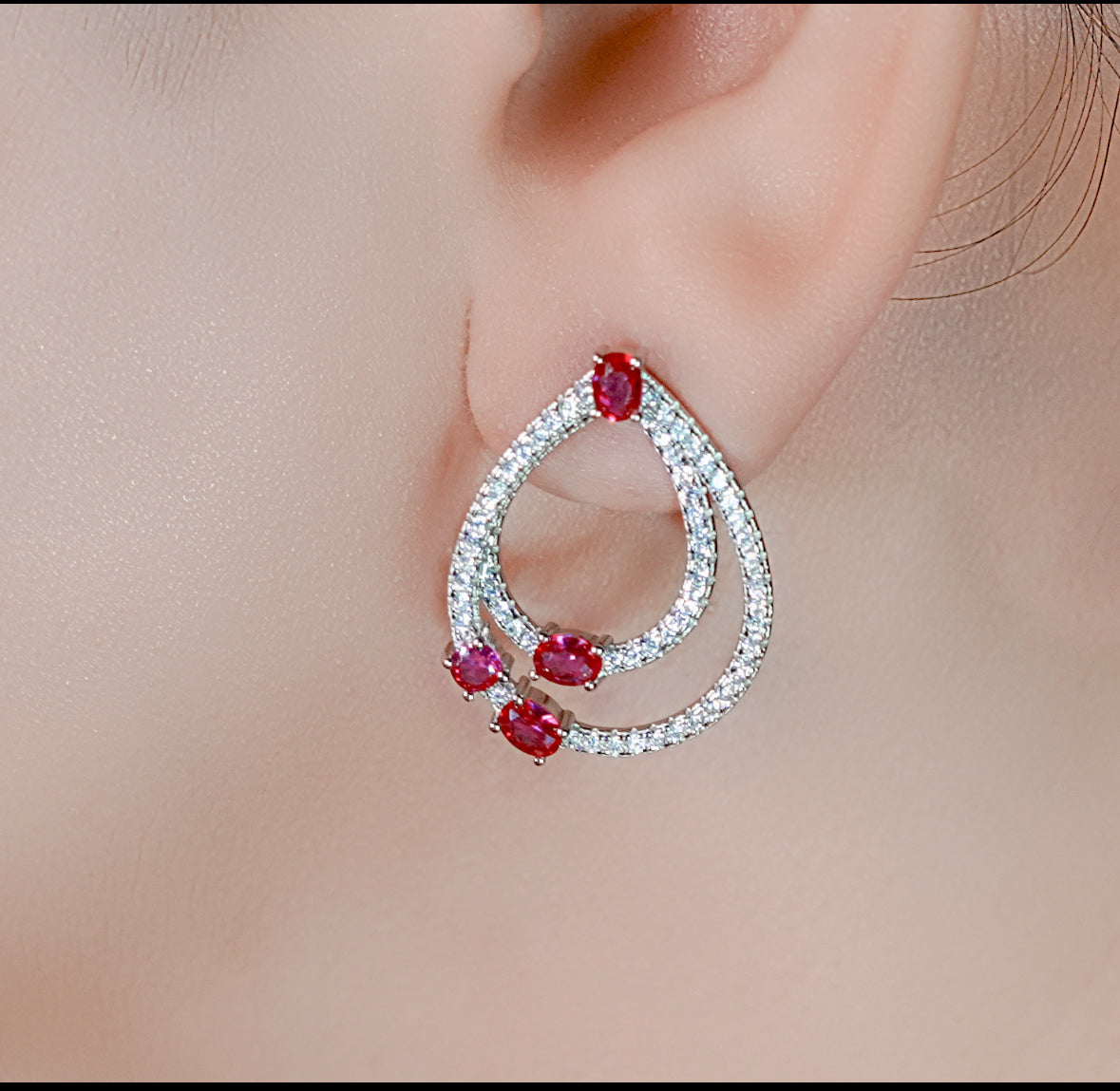 Dangling Teardrop with ruby stone earring