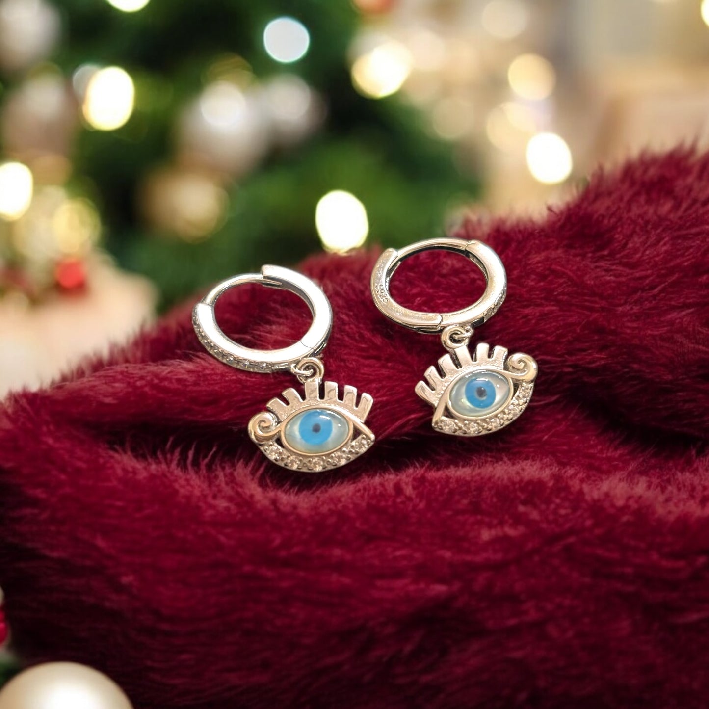 Evil Eye Drop Silver Earring