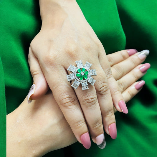 Verdant Flame – Emerald CZ Cocktail Ring in 925 Silver