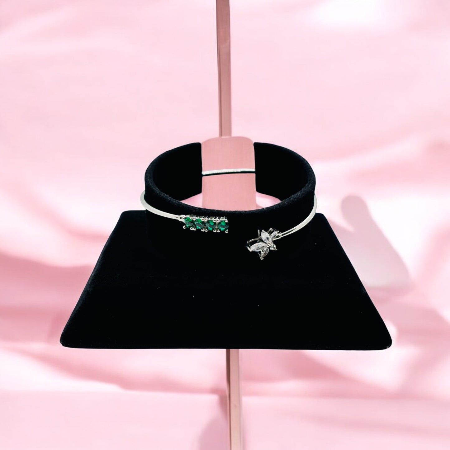 Adjustable Star Bangle with green stone