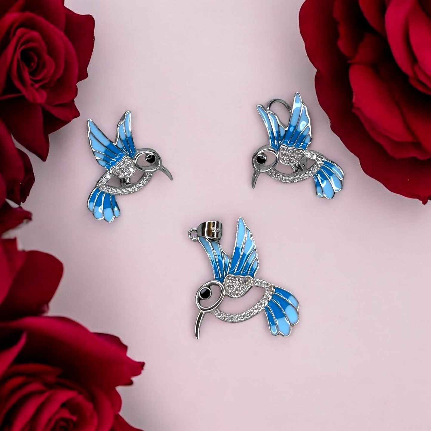 Aqua Hummingbird Pendant set