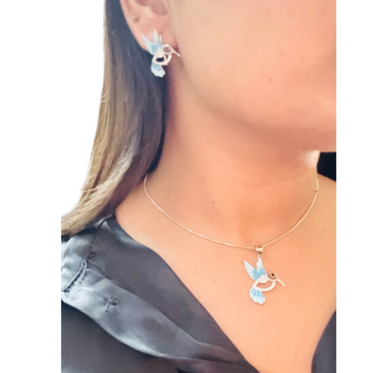 Aqua Hummingbird Pendant set