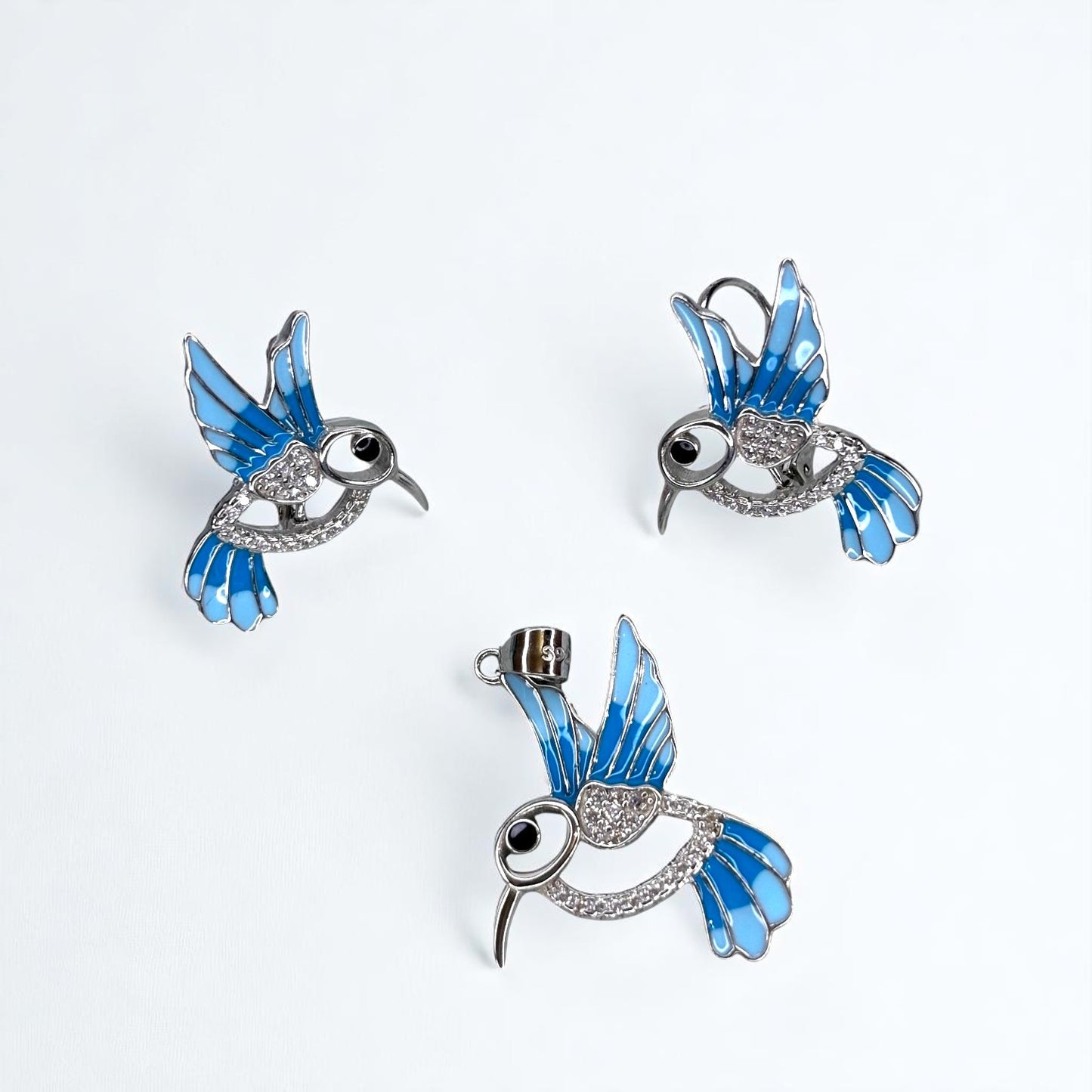 Aqua Hummingbird Pendant set