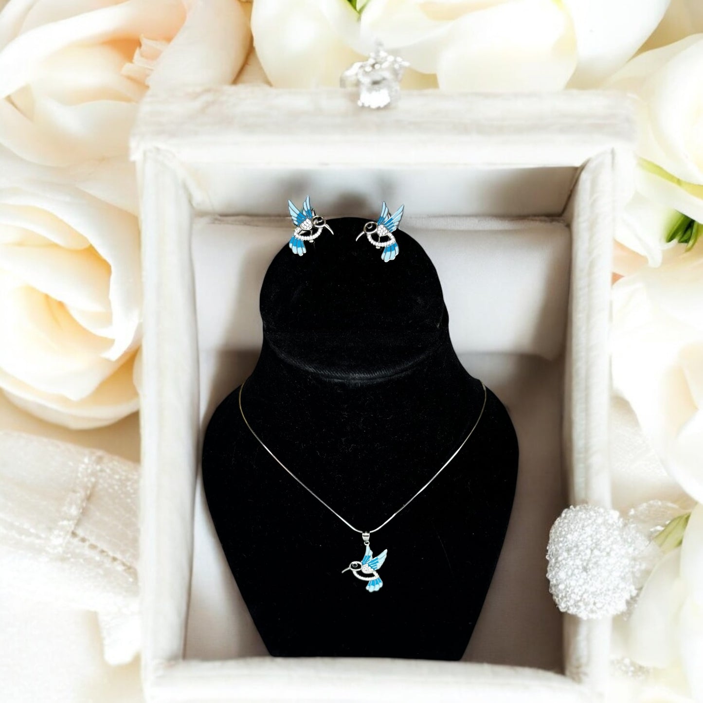 Aqua Hummingbird Pendant set