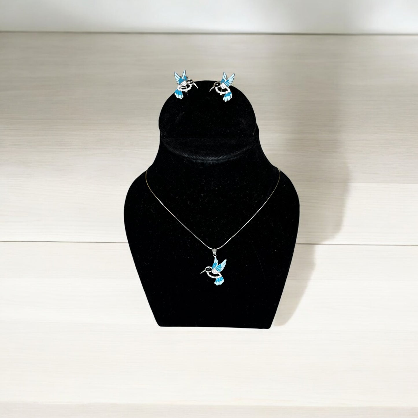 Aqua Hummingbird Pendant set