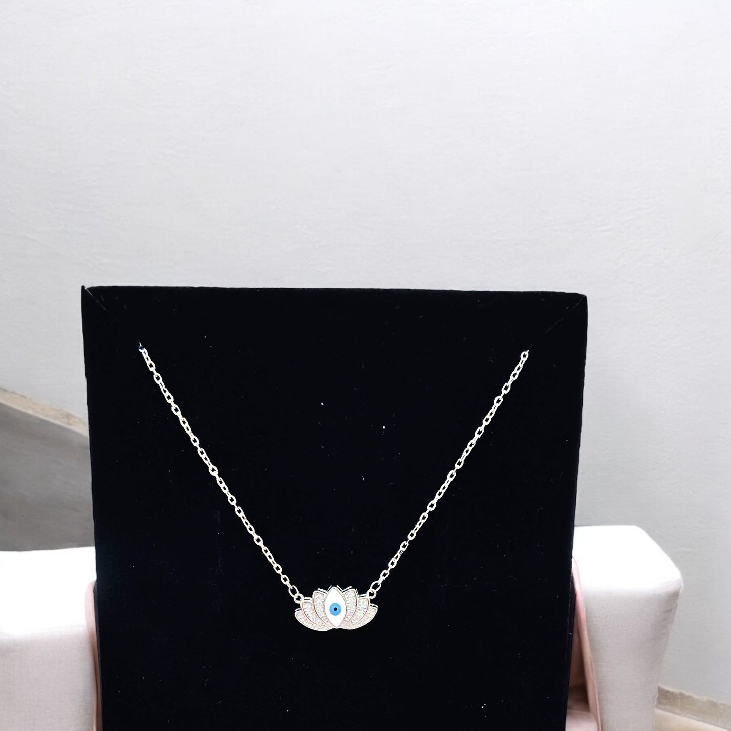 Evil Eye Lotus silver pendant chain