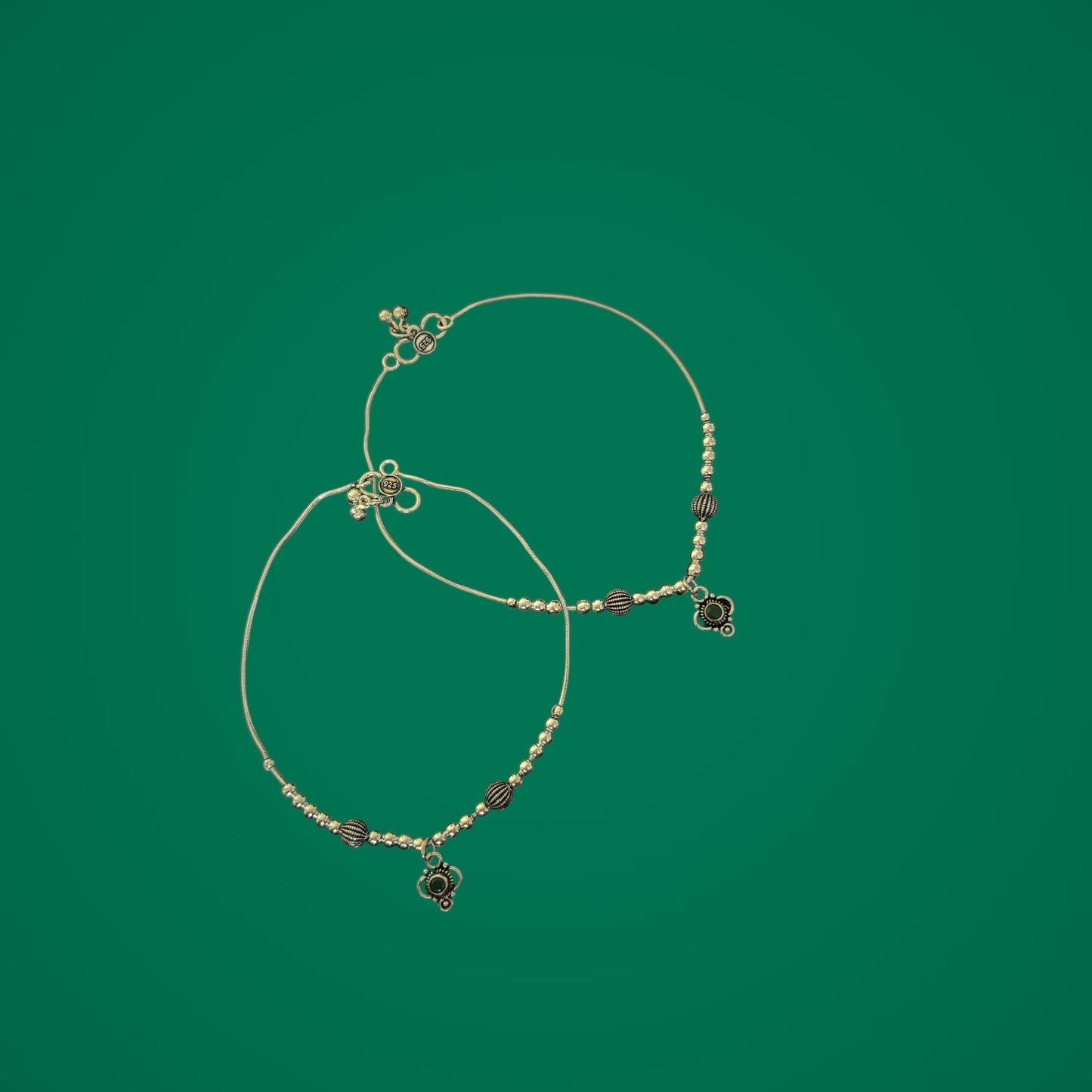 Emerald Charm drop oxidised anklet