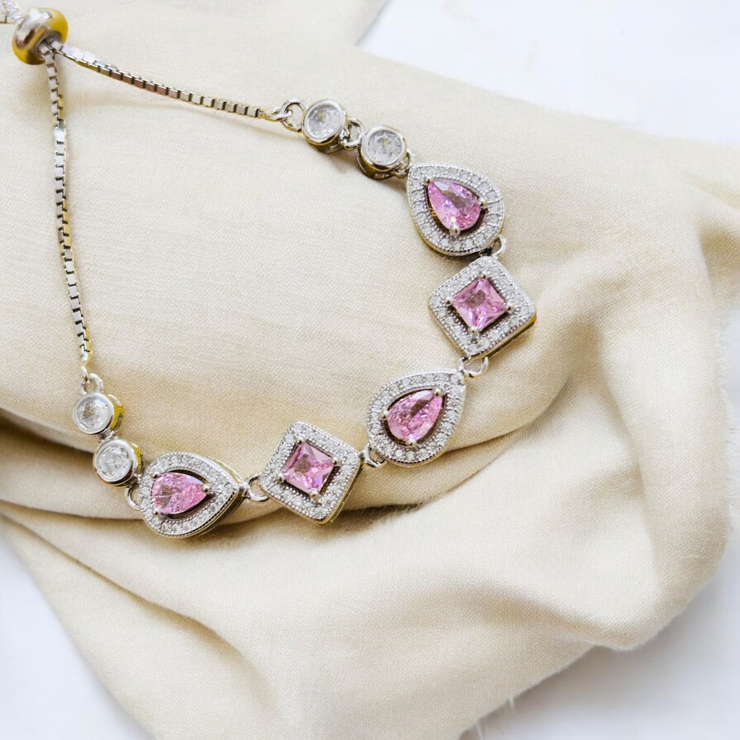 Baby Pink Stone Silver Bracelet