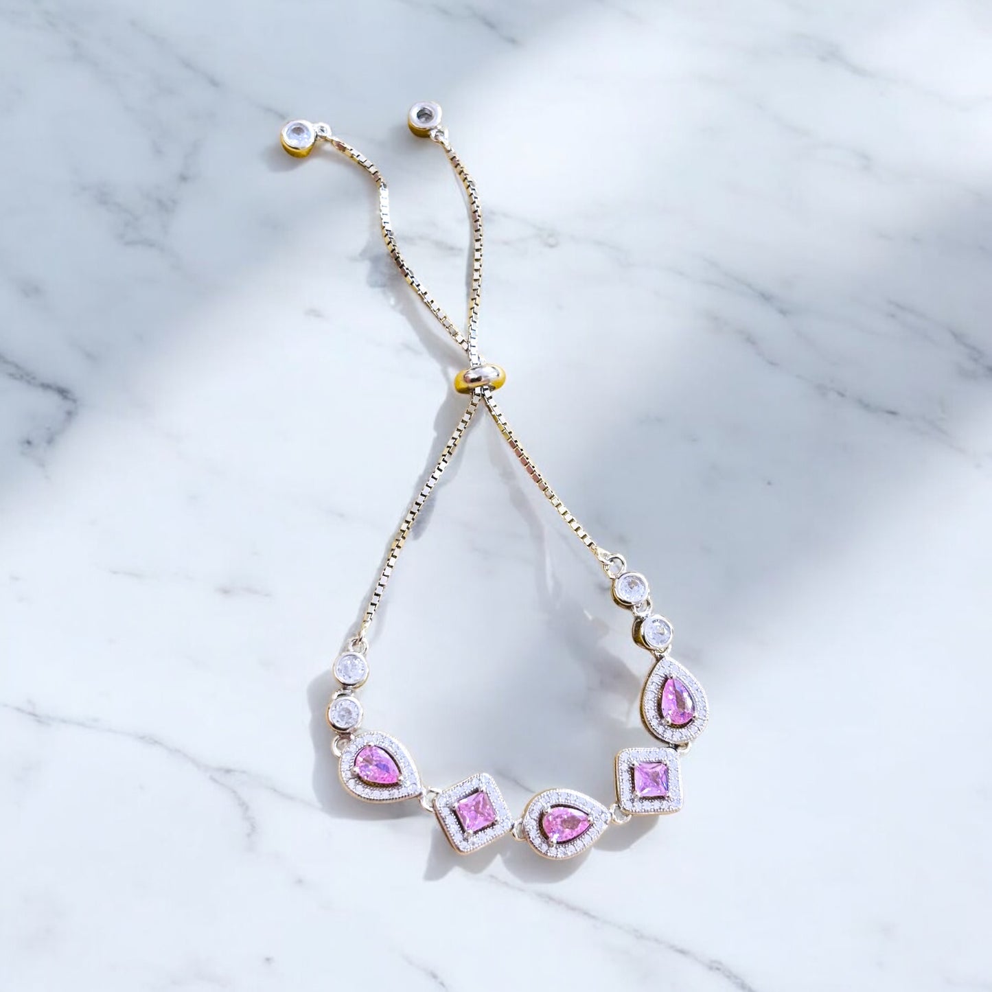 Baby Pink Stone Silver Bracelet