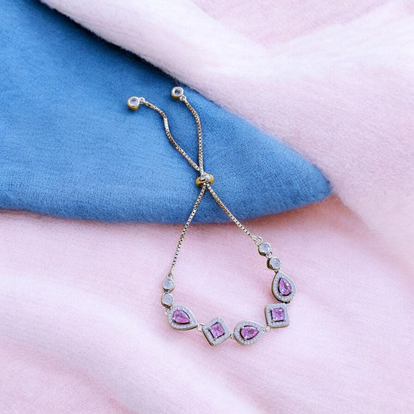 Baby Pink Stone Silver Bracelet