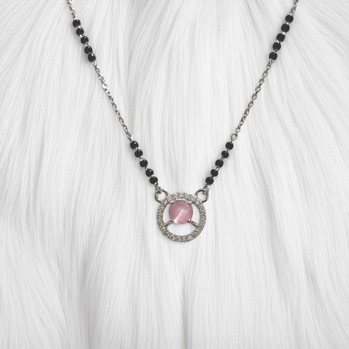 Baby Pink drop silver mangalsutra Necklace