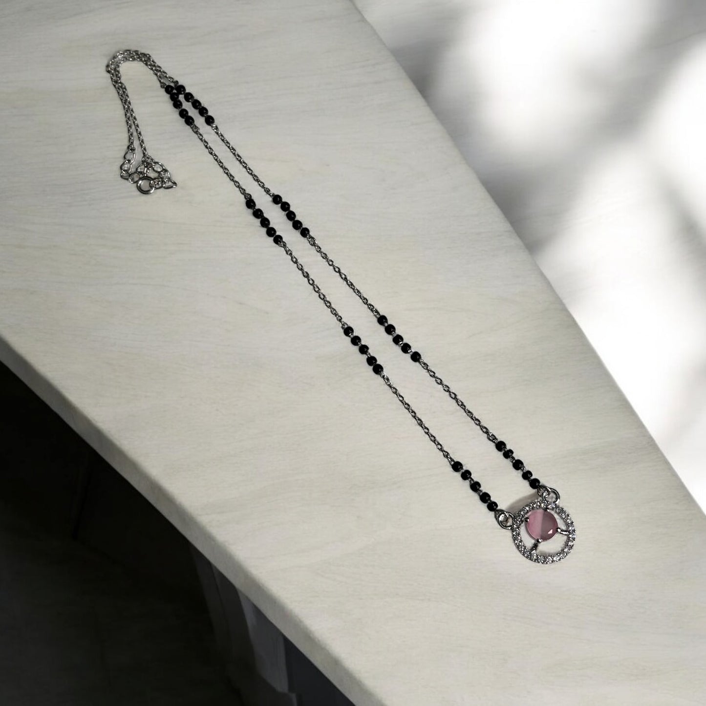 Baby Pink drop silver mangalsutra Necklace