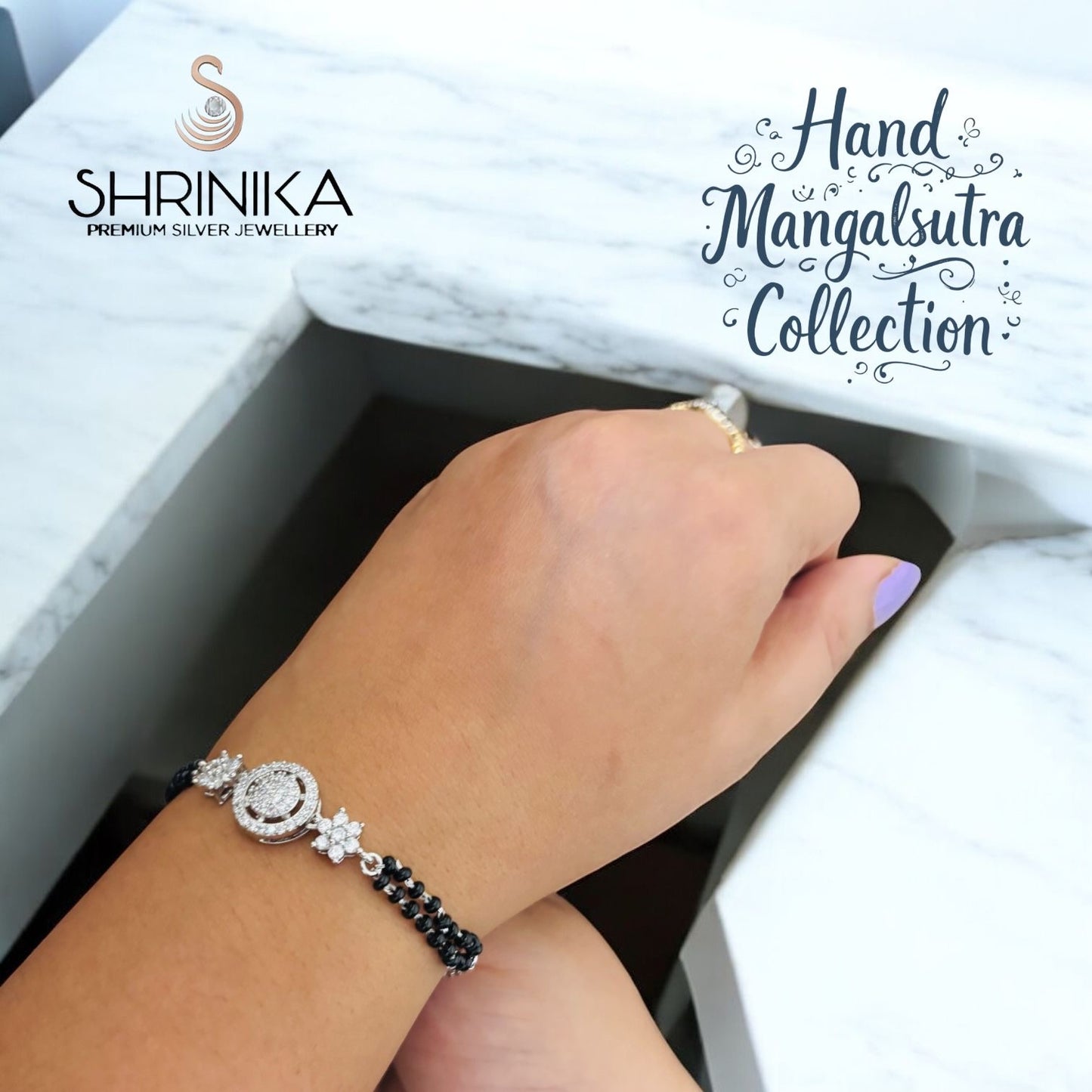 Beautiful Floral Silver hand Mangalsutra