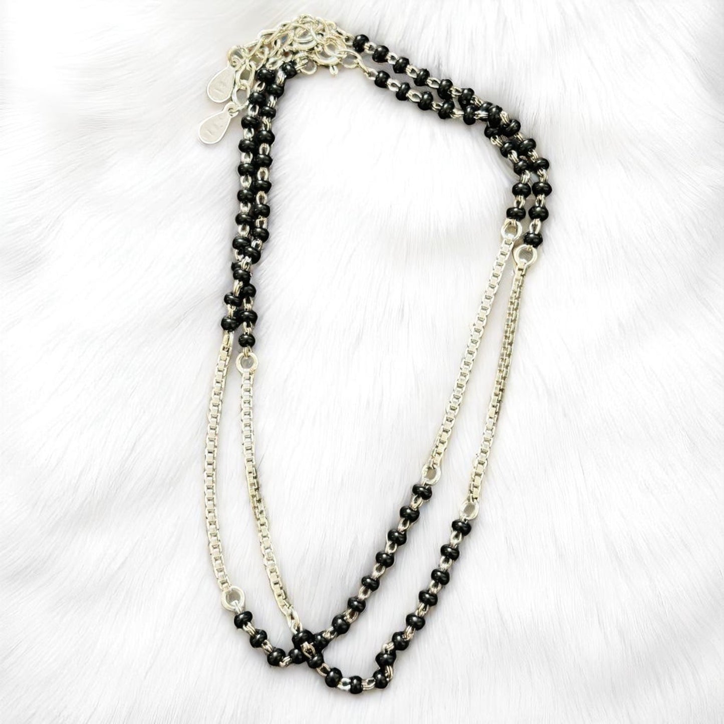Black bead elegant silver payal