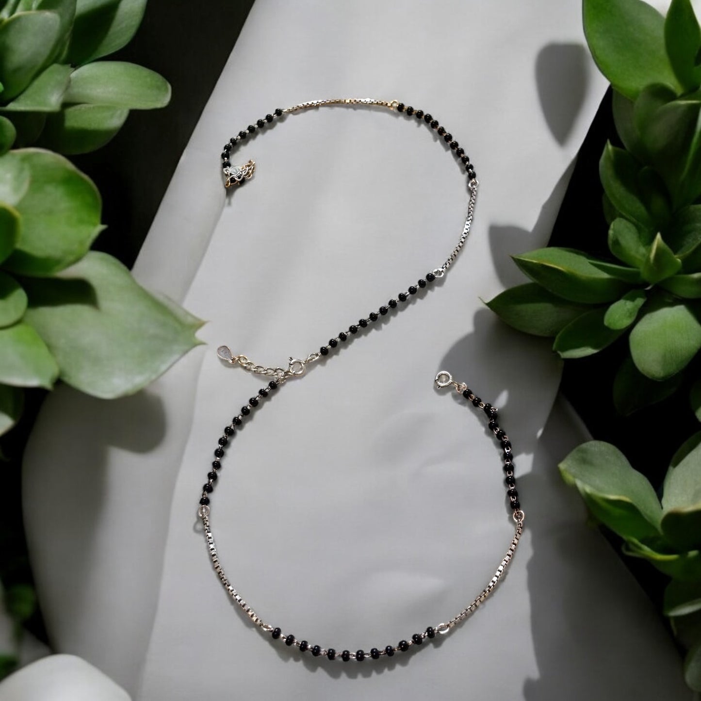 Black bead elegant silver payal