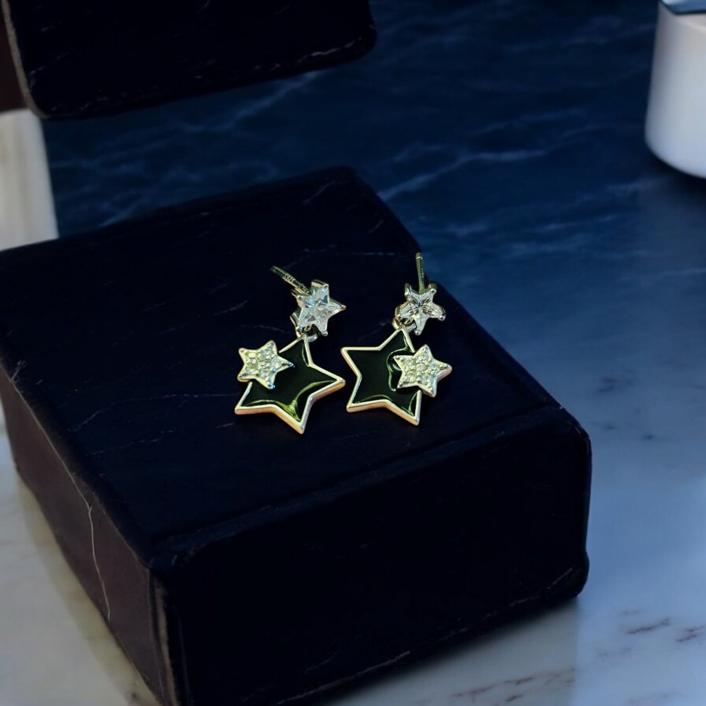 Black star drop 925 silver earring