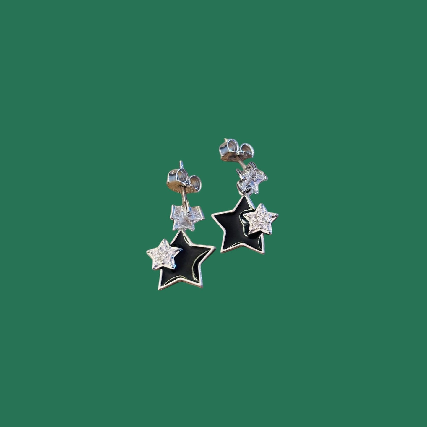 Black star drop 925 silver earring