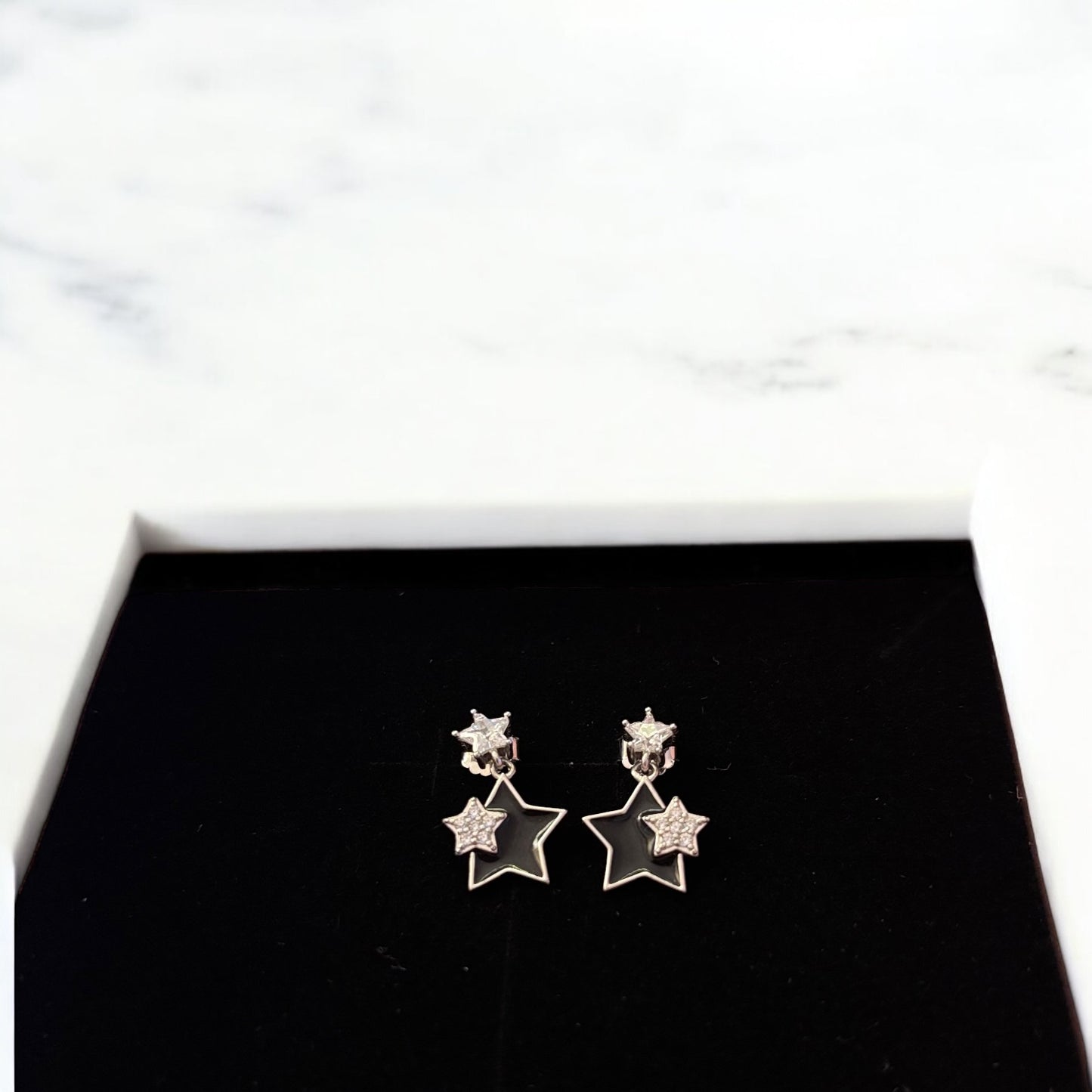 Black star drop 925 silver earring