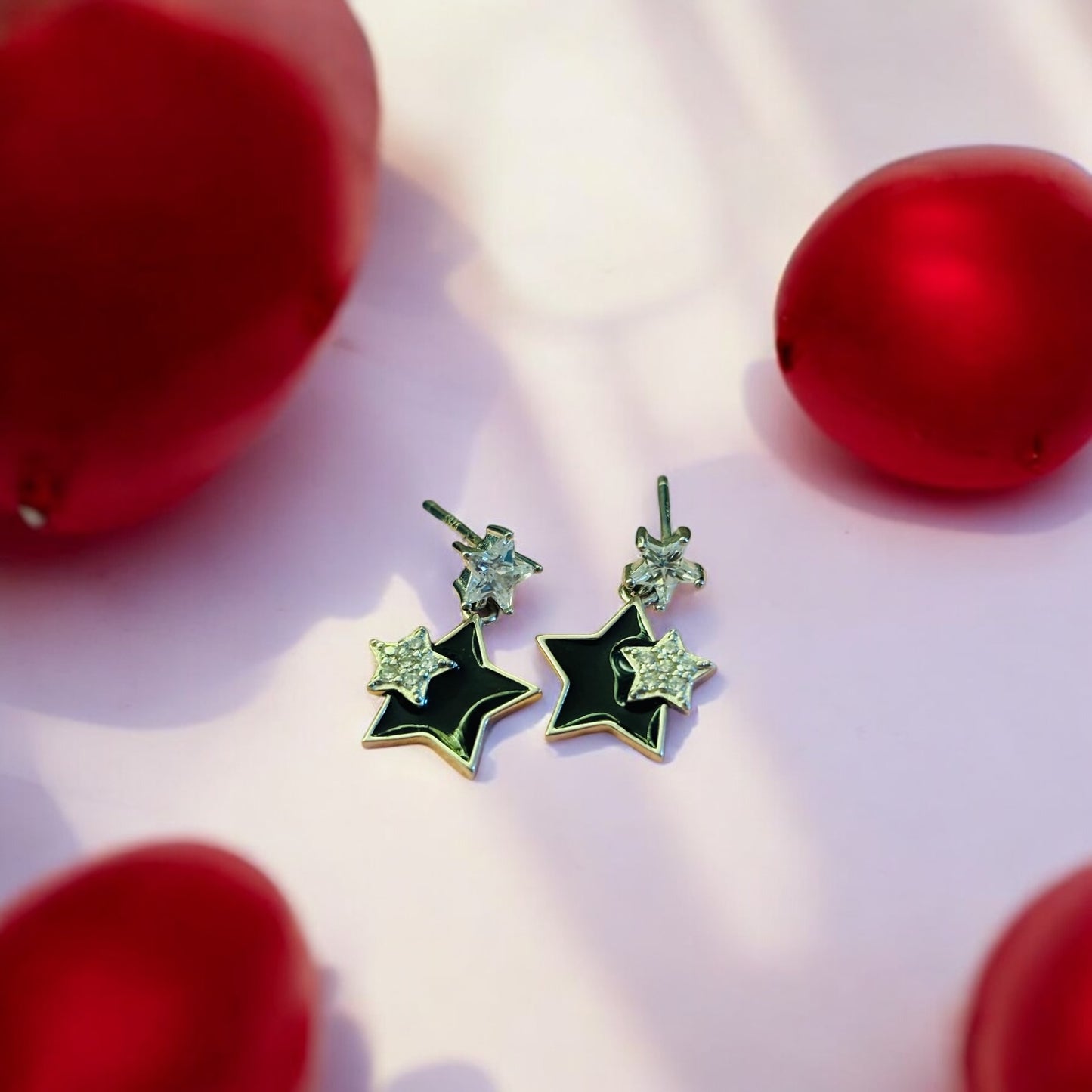 Black star drop 925 silver earring