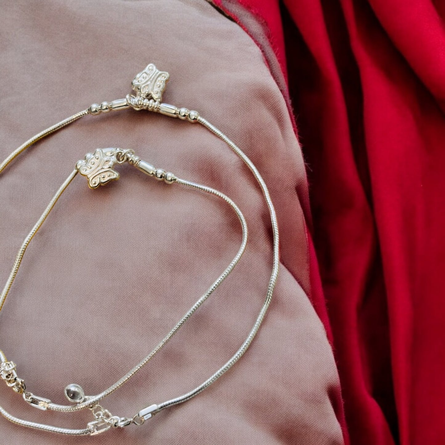Silver anklet with butterfly charm
