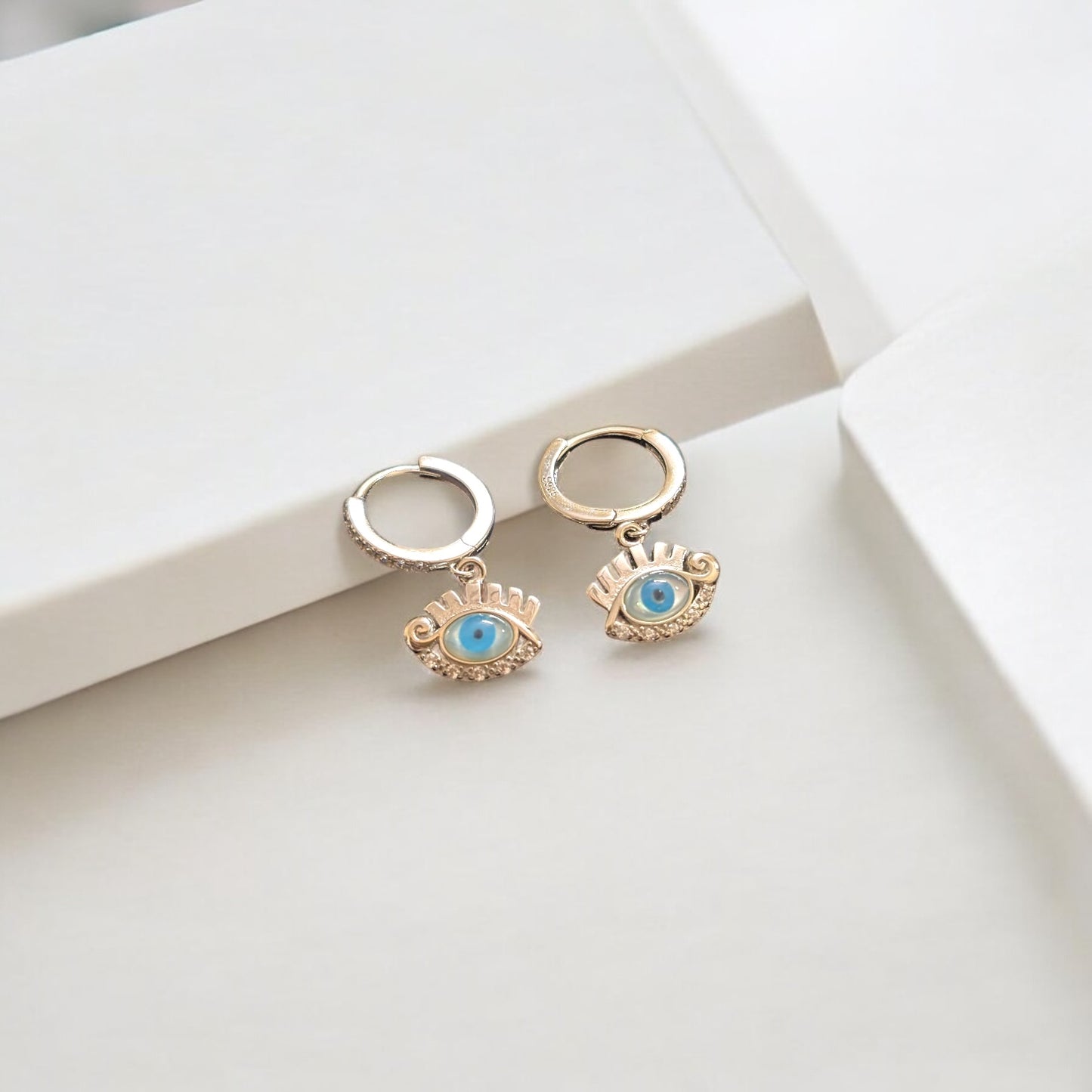 Evil Eye Drop Silver Earring