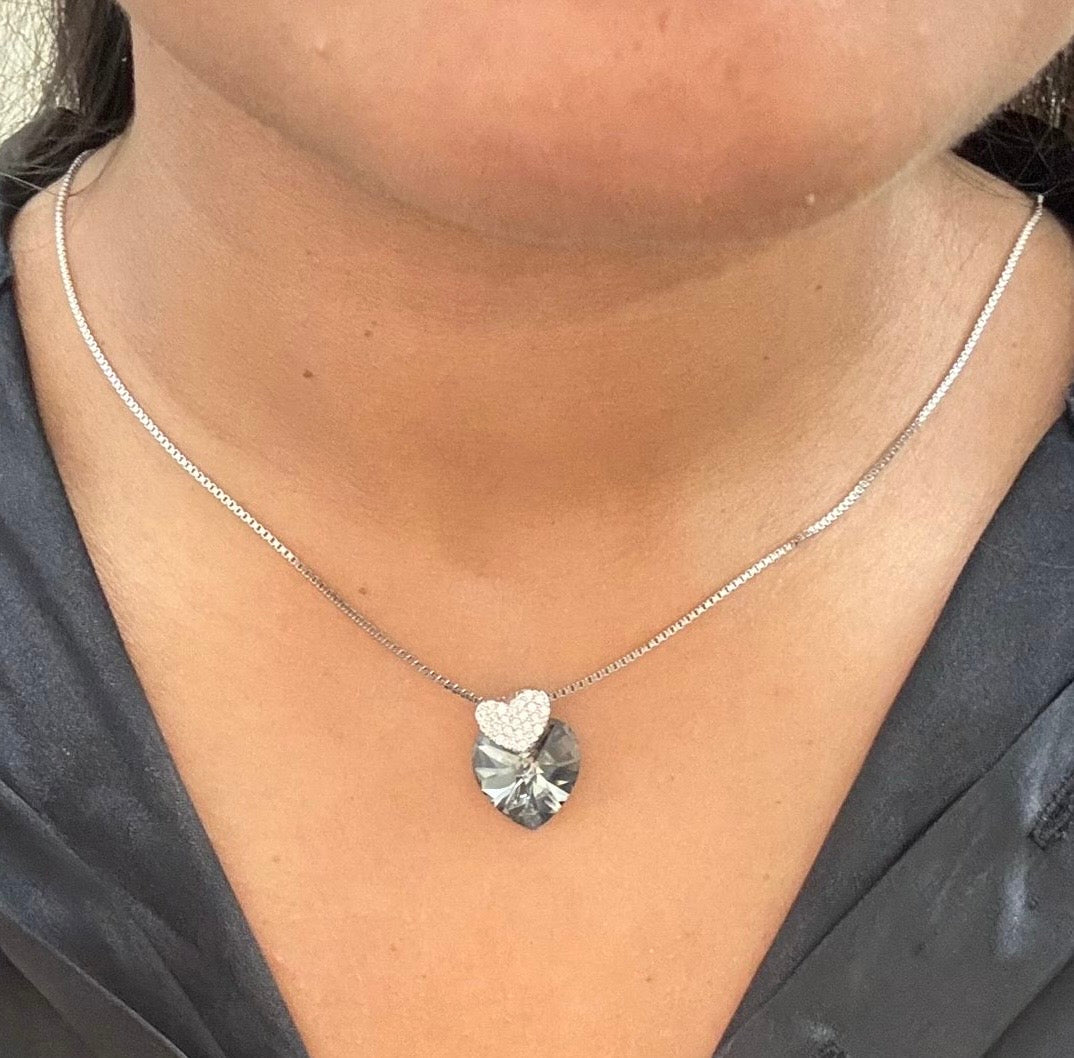 Heart shape swarovski crystal silver pendant chain