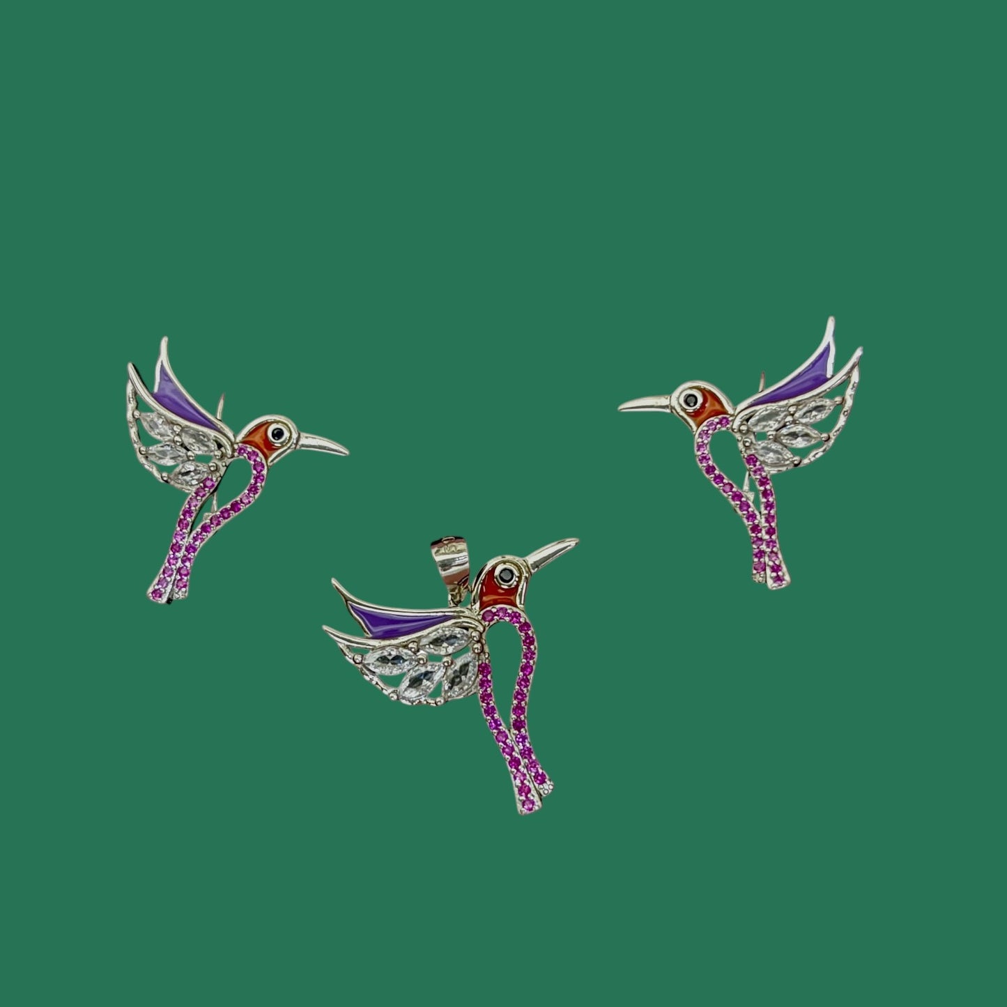 CZ Enamel Humming bird pendant set