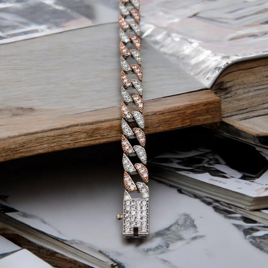 CZ Fusion Cuban Dual shade Men’s silver Bracelet