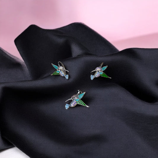 Colorful Humming bird silver pendant set