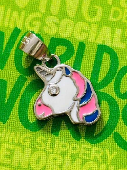 Colorful Unicorn Face Kids Silver Pendent