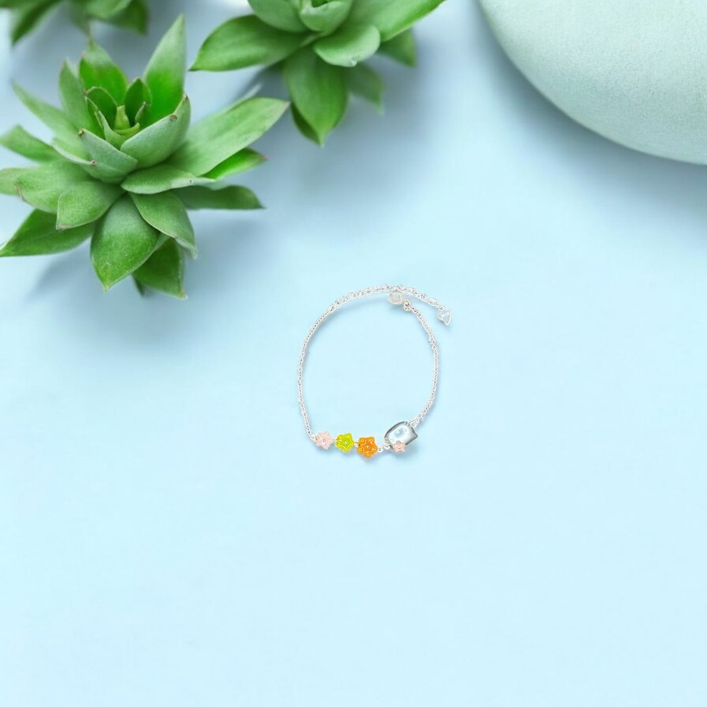 Colorful kitten Silver bracelet